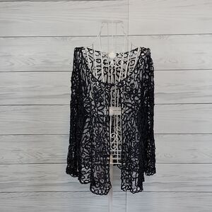 Soulmates Silk Black Lace Crochet Open Front Cardigan Women Size 3X (Runs Small)